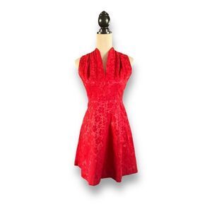 Vintage 1950s Suzy Perette New York Red Damask Cocktail Dress, Size 4